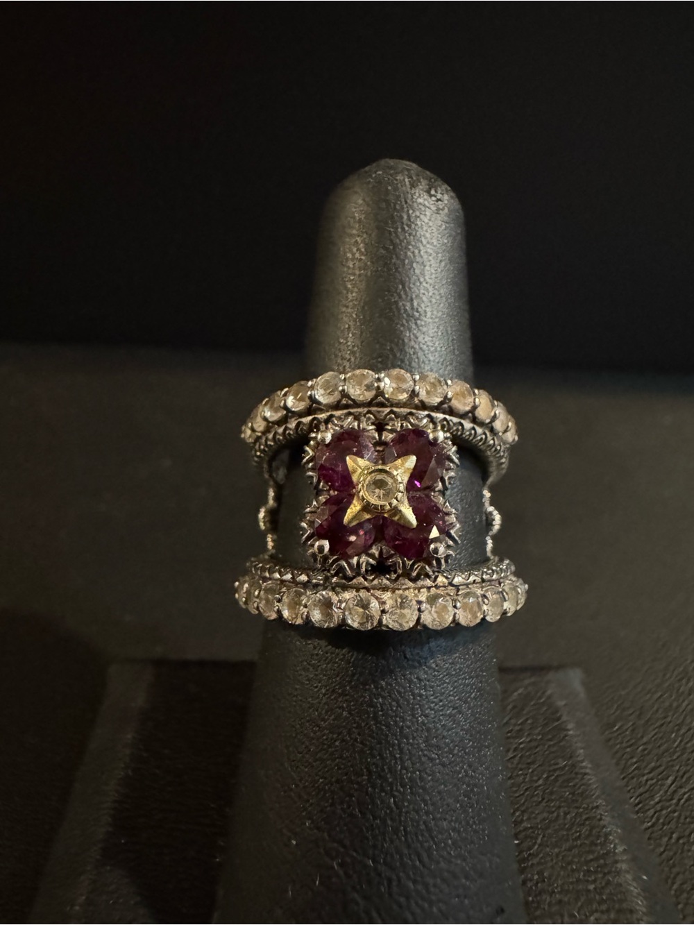 Barbara Bixby Split Shank Sterling Silver & Rhodolite Flower Ring
